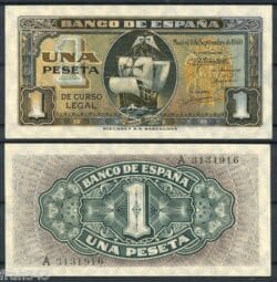 ESPAÑA 1 Peseta 1940 CARABELA SANTA MARIA Serie A Pick 122  SC