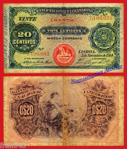 ANGOLA LOANDA PORTUGAL 20 centavos 1914 Seal III Pick 43  BC