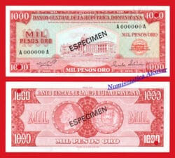 REPÚBLICA DOMINICANA 1000 Pesos oro 1964 Specimen Pick 106s(2) SC