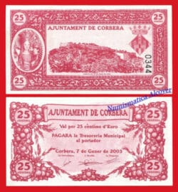 Billete CORBERA VALENCIA 25 Céntmos 2003 Expisición Numismática SC / UNC