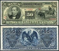 MEXICO BANCO LONDRES Y MEJICO 50 Pesos 1913  Pick S236 g    SC-  / A/UNC