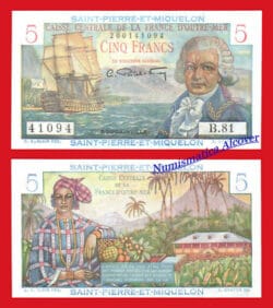 SAINT PIERRE ET MIQUELON 5 Francos 1950-1960 Pick 22 SC