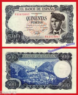 500 pesetas 1971 JACINTO VERDAGUER Serie 9A  SC / SPAIN Pick 153 REPLACEMENT UNC