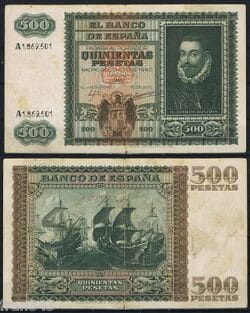 ESPAÑA SPAIN 500 PESETAS 1940 JUAN DE AUSTRIA Serie A1869501 Pick 119