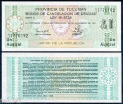 ARGENTINA PROVINCIA DE TUCUMAN 1 Austral 1991 Pick S2711 - S/C / UNC