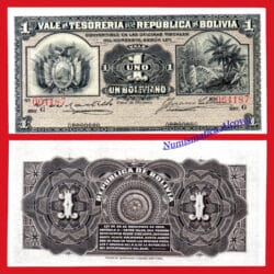 REPUBLICA BOLIVIA TESORERIA 1 Boliviano 1902 Pick 92  SC