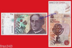 5000 pesetas 1992 CRISTOBAL COLON Serie 9A  SC-  SPAIN Pick 165 REPLACEMENT aUNC
