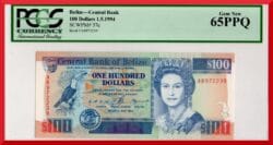 BELICE 100 Dólares 1994 Pick 57c PCGS65  SC