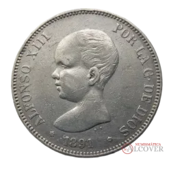 ESPAÑA Alfonso XIII 5 pesetas 1891 estrellas 18-91 P·G·M A&C#98 plata MBC