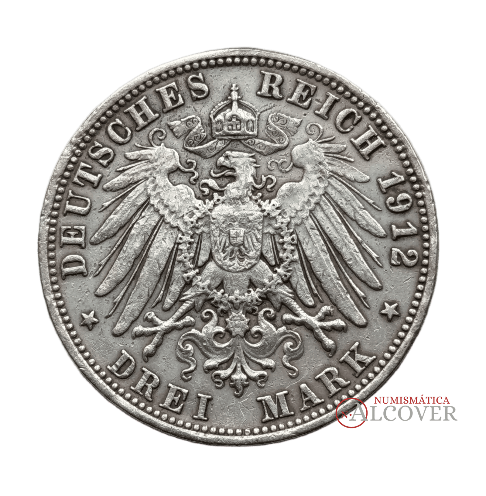 ALEMANIA BAVIERA Otto I 3 Marcos 1912 D km#996 MBC - Imagen 2