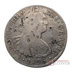 CARLOS IV 8 reales 1806 México T·H KM 109 Resellos BC
