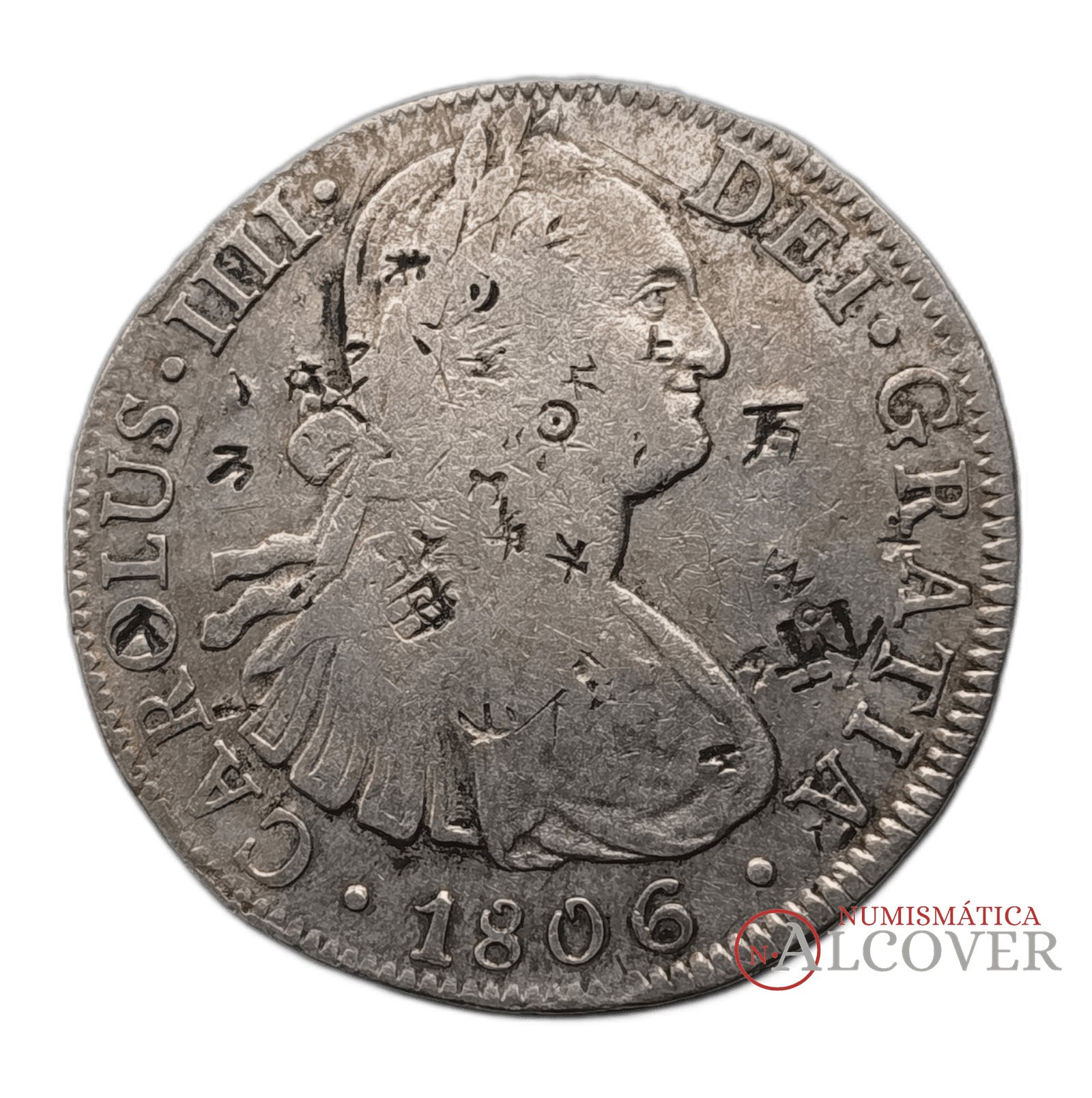 CARLOS IV 8 reales 1806 México T·H KM 109 Resellos BC