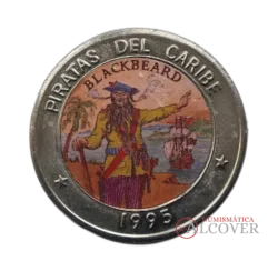CUBA 1 Peso 1995 Piratas del Caribe Barbanegra KM 472 color EBC