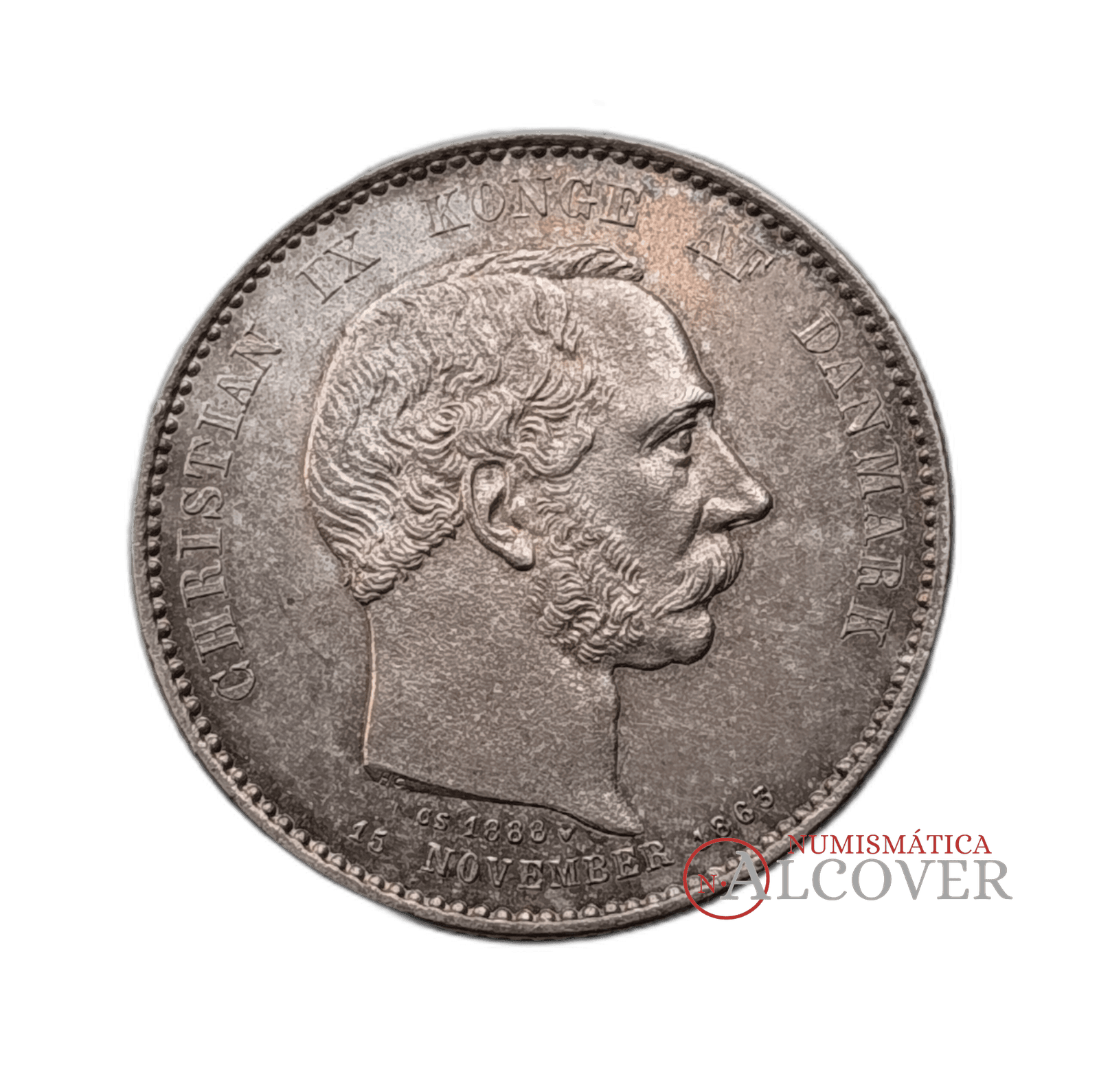 DINAMARCA Critian IX 2 coronas 1888 25.º aniversario KM 799 plata EBC+