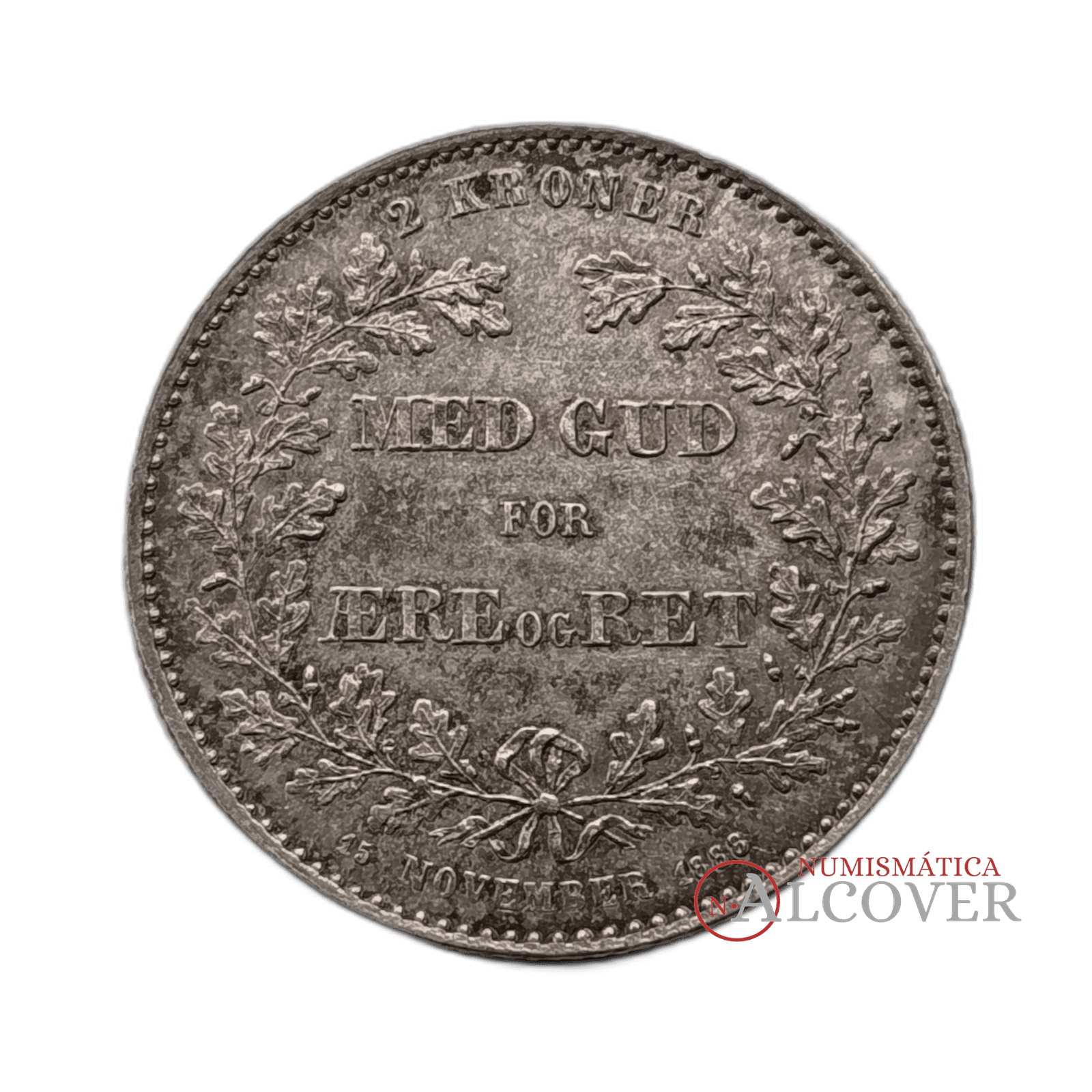 DINAMARCA Critian IX 2 coronas 1888 25.º aniversario KM 799 plata EBC+ - Imagen 2