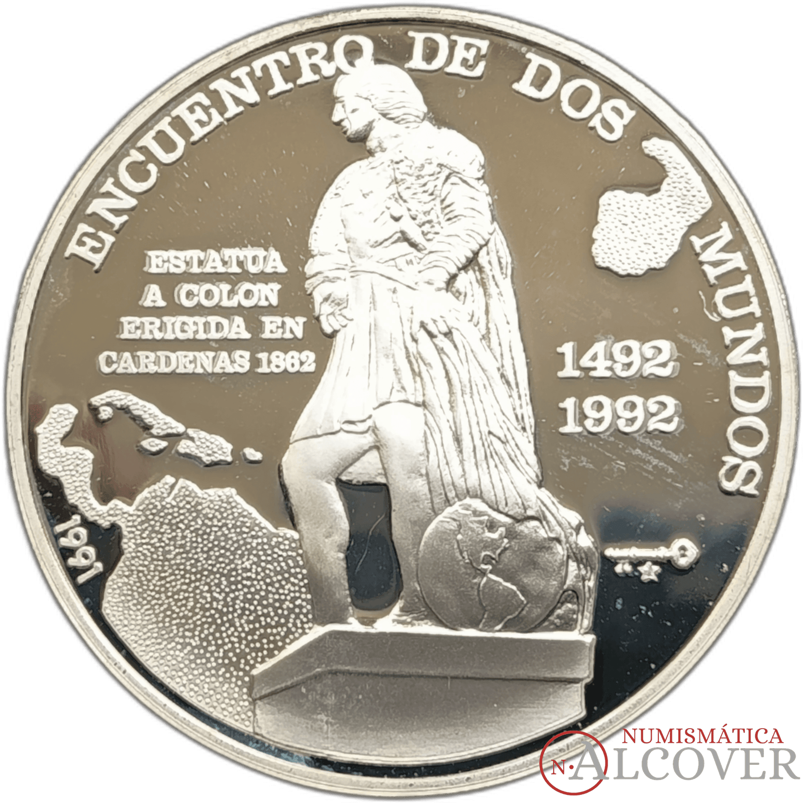 CUBA 10 pesos 1991 Encuentro de Dos Mundos Cristóbal Colón KM 337 Proof
