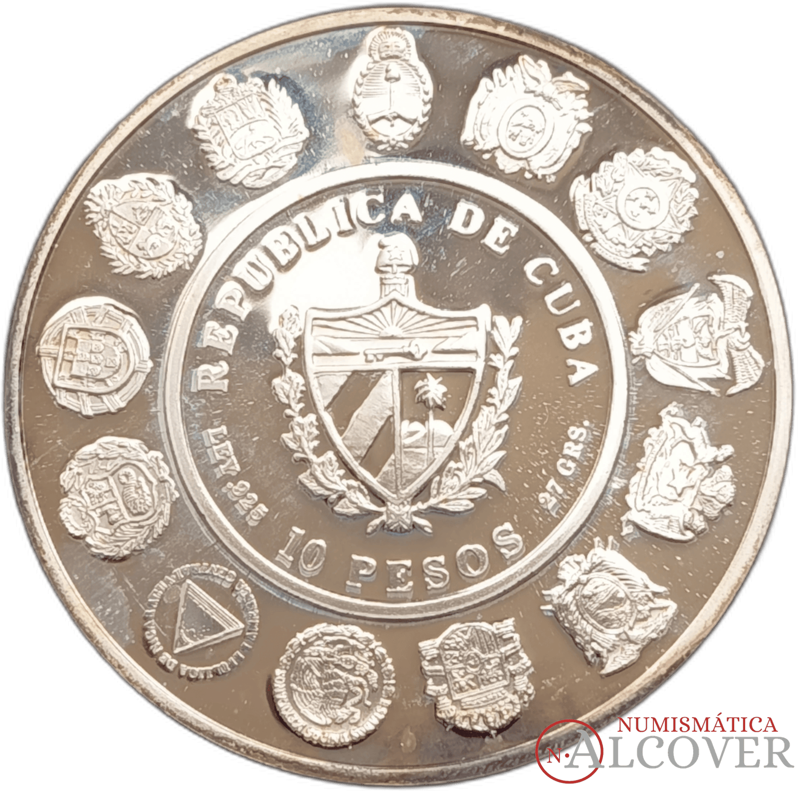 CUBA 10 pesos 1991 Encuentro de Dos Mundos Cristóbal Colón KM 337 Proof - Imagen 2
