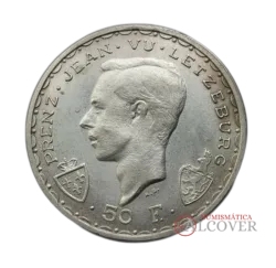 LUXEMBURGO 50 francos 1946 Juan el Ciego batalla de Crécy KM 48 plata SC-