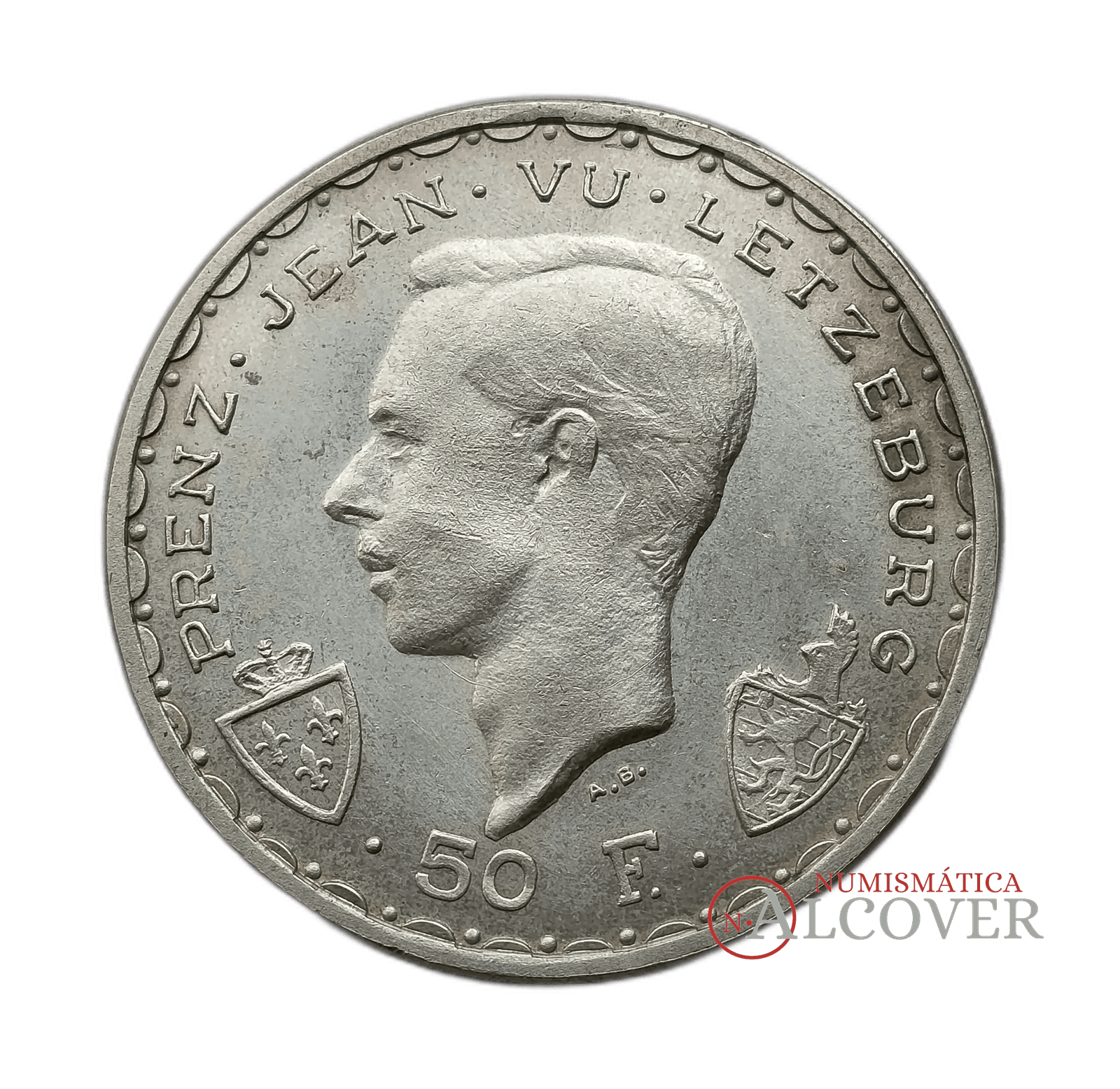 LUXEMBURGO 50 francos 1946 Juan el Ciego batalla de Crécy KM 48 plata SC-