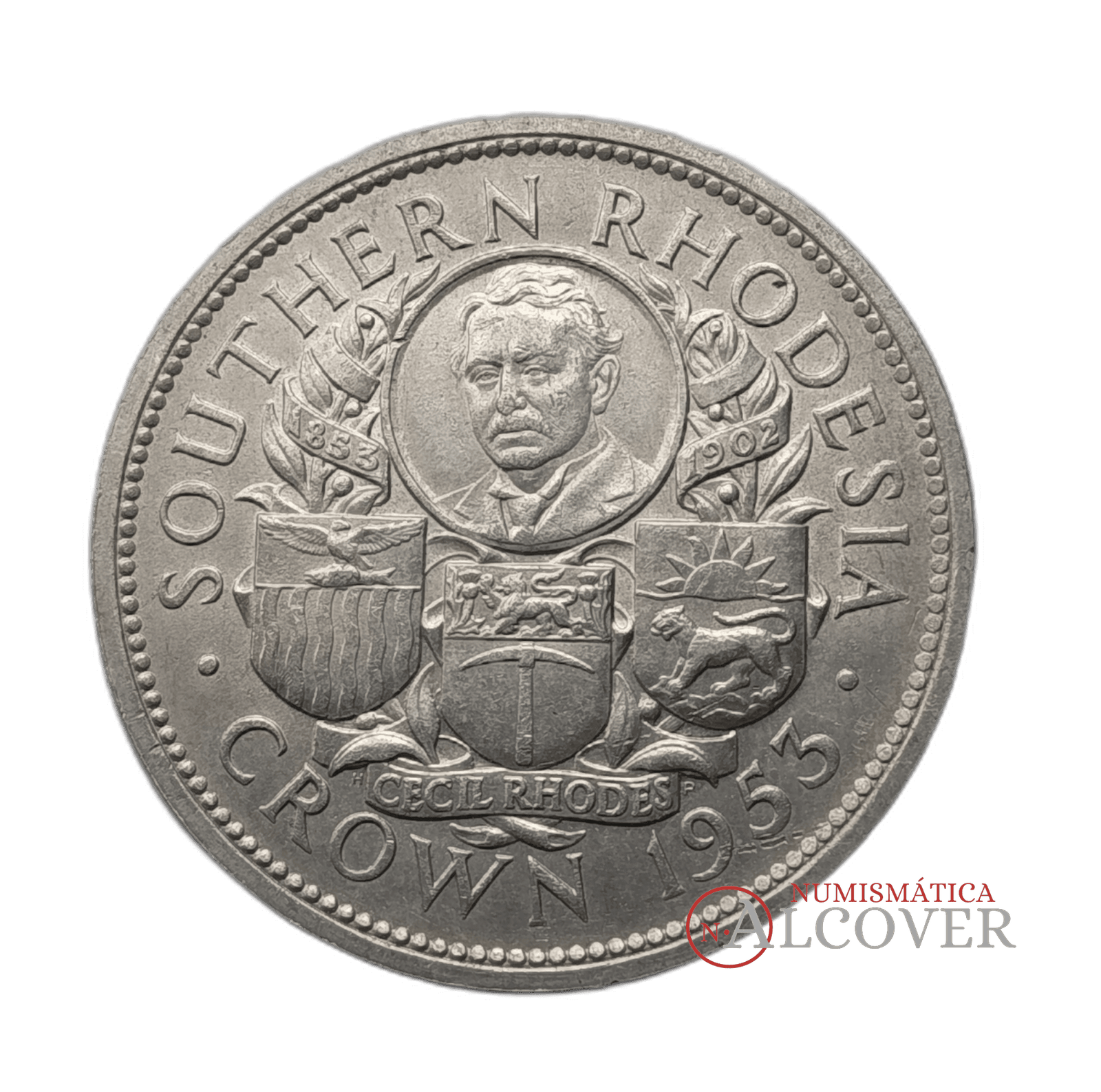 RODESIA DEL SUR 1 corona 1953 Isabel II Cecil Rhodes KM 27 plata EBC