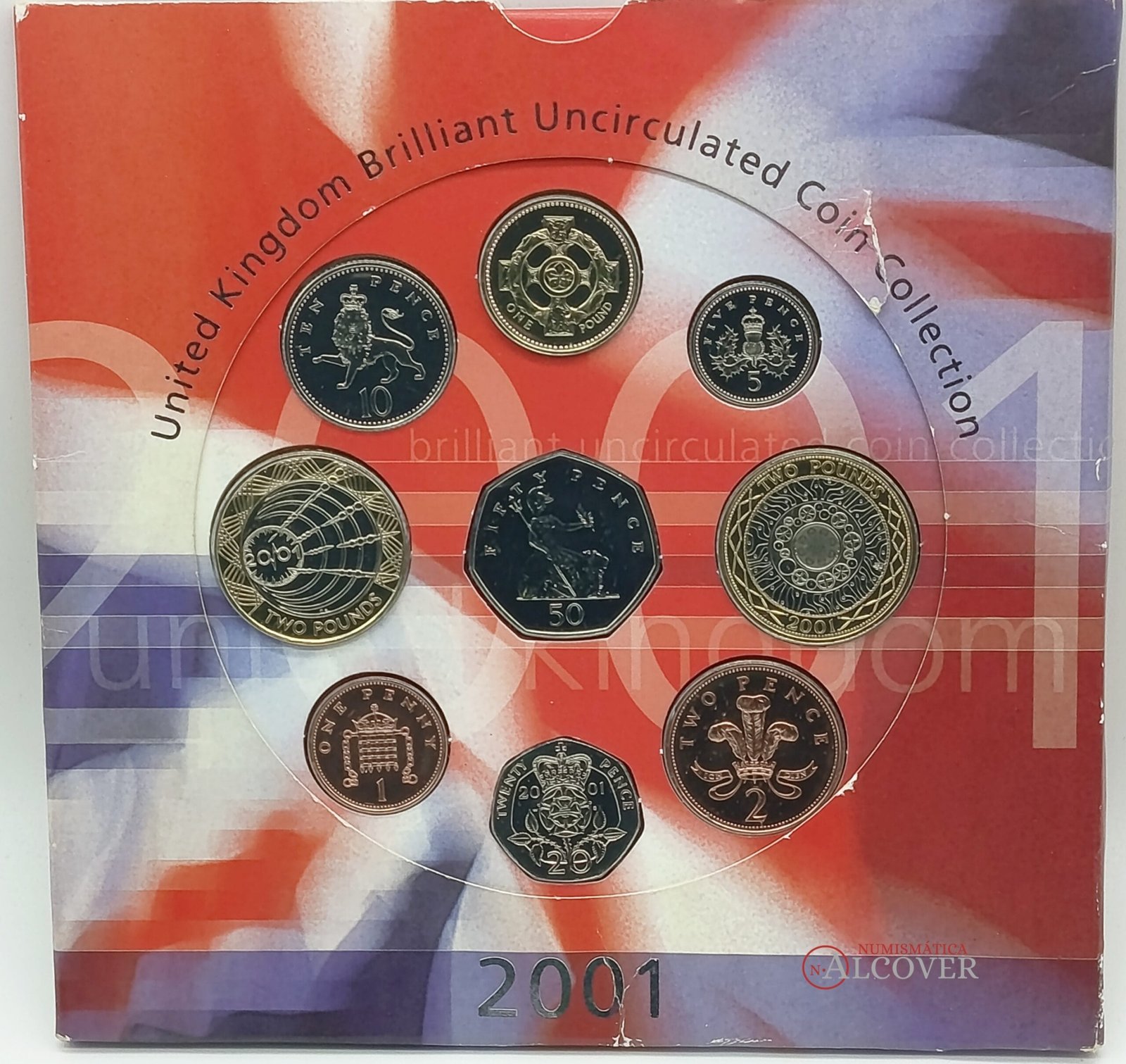 REINO UNIDO Serie completa BU 2001 de 1 penique a 2 libras Royal Mint