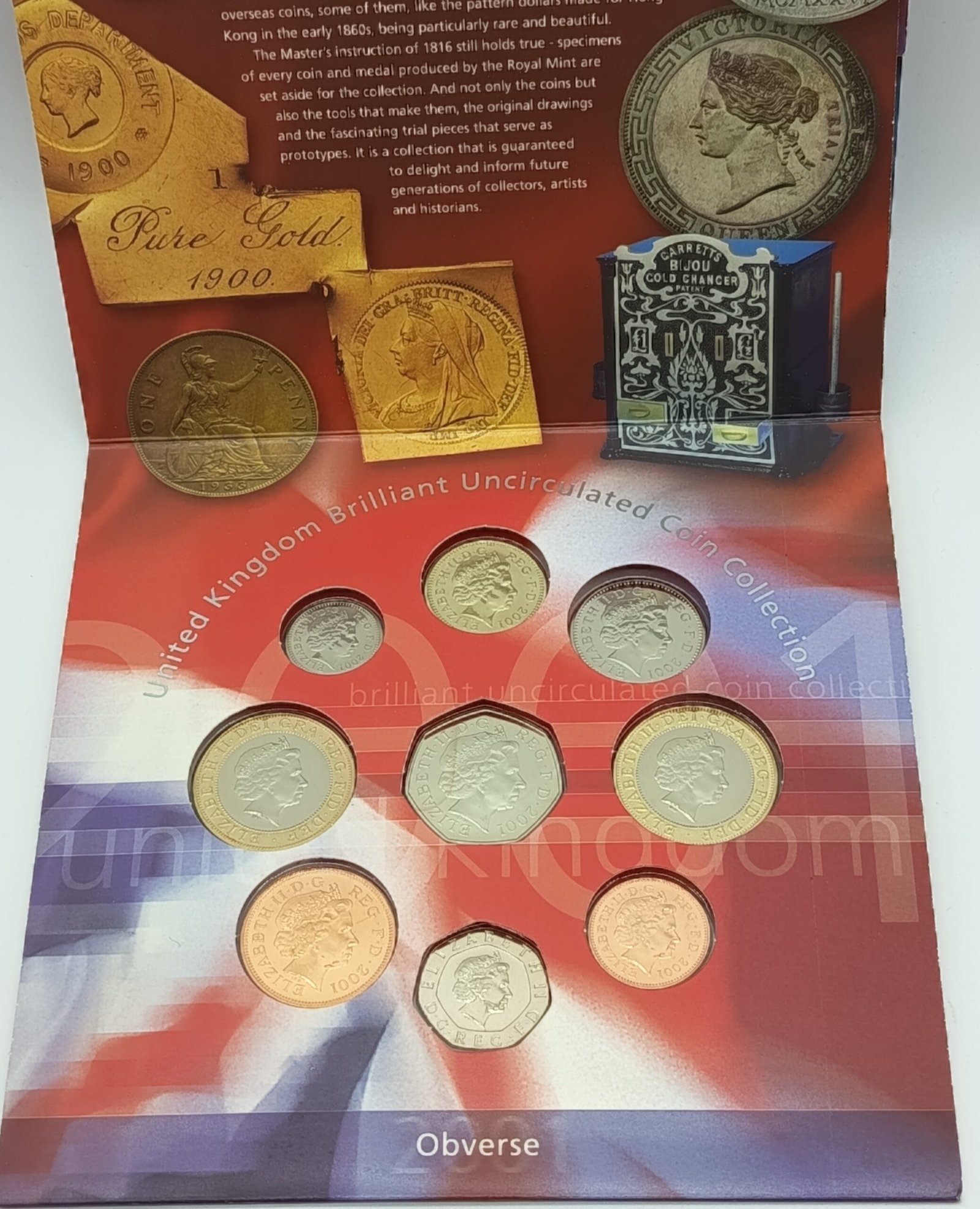 REINO UNIDO Serie completa BU 2001 de 1 penique a 2 libras Royal Mint - Imagen 2