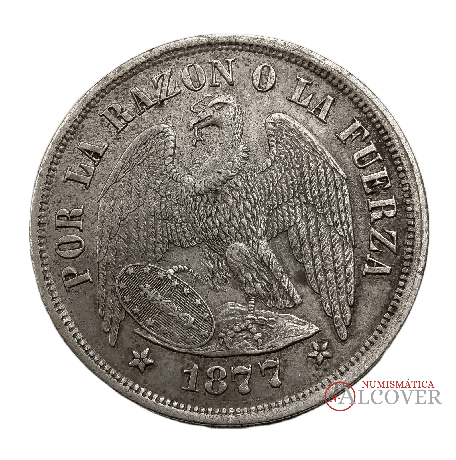 CHILE 1 Peso 1877 Cóndor km#142.1 Plata MBC+