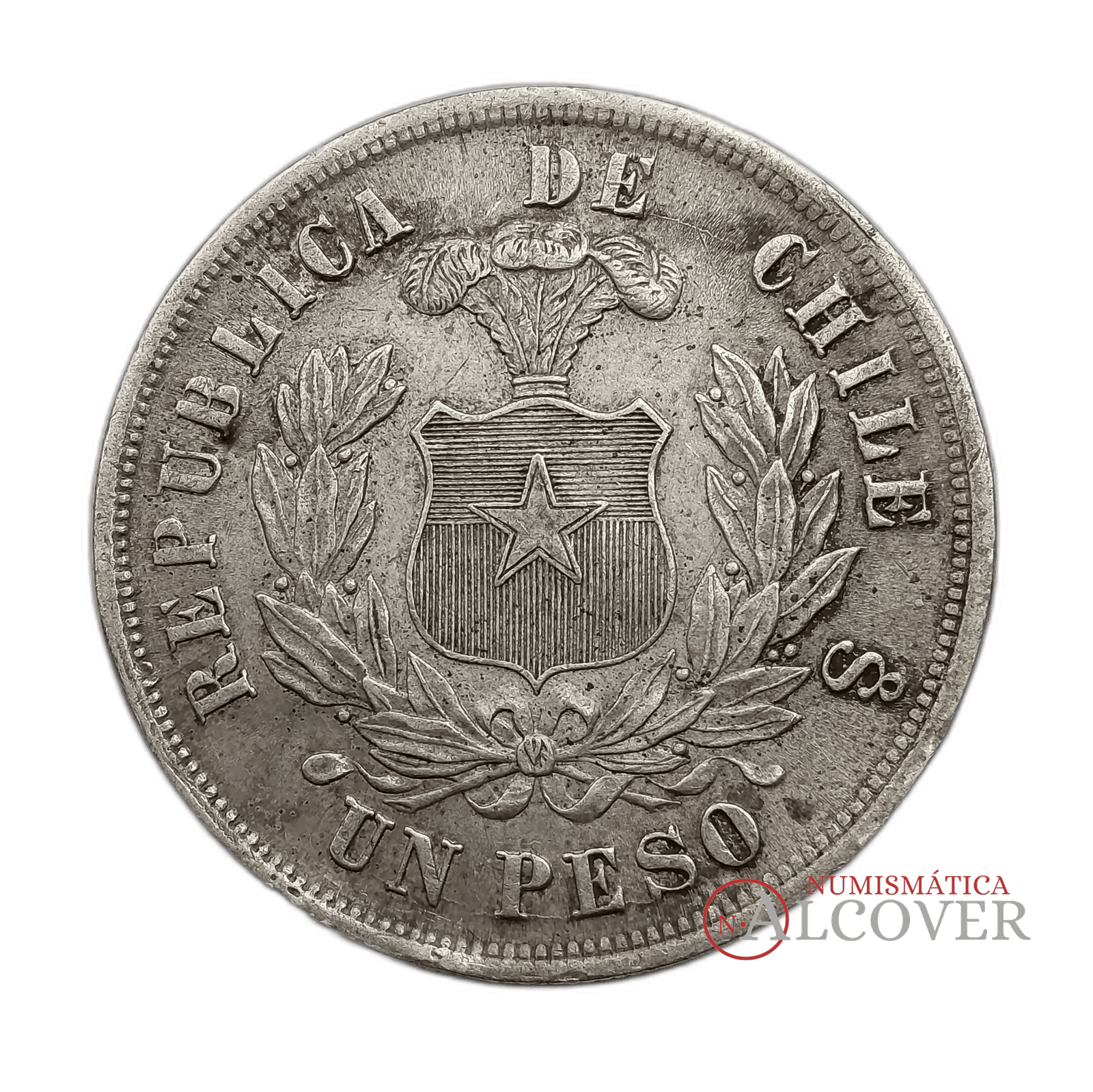 CHILE 1 Peso 1877 Cóndor km#142.1 Plata MBC+ - Imagen 2