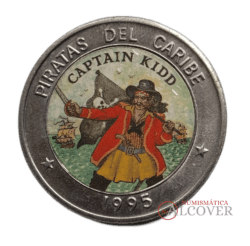 CUBA 1 Peso 1995 Piratas del Caribe Captain Kidd coloreada KM#476.2