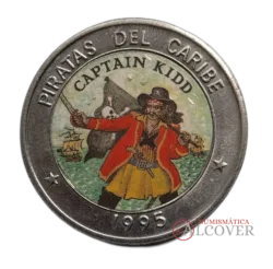 CUBA 1 Peso 1995 Piratas del Caribe Captain Kidd coloreada KM#476.2