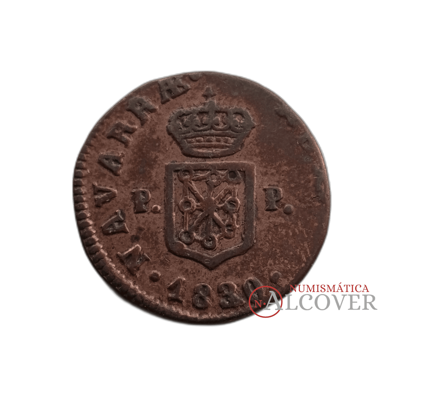 REINO DE NAVARRA FERNANDO VII 1 maravedí 1830 Pamplona KM# 130 - Imagen 2