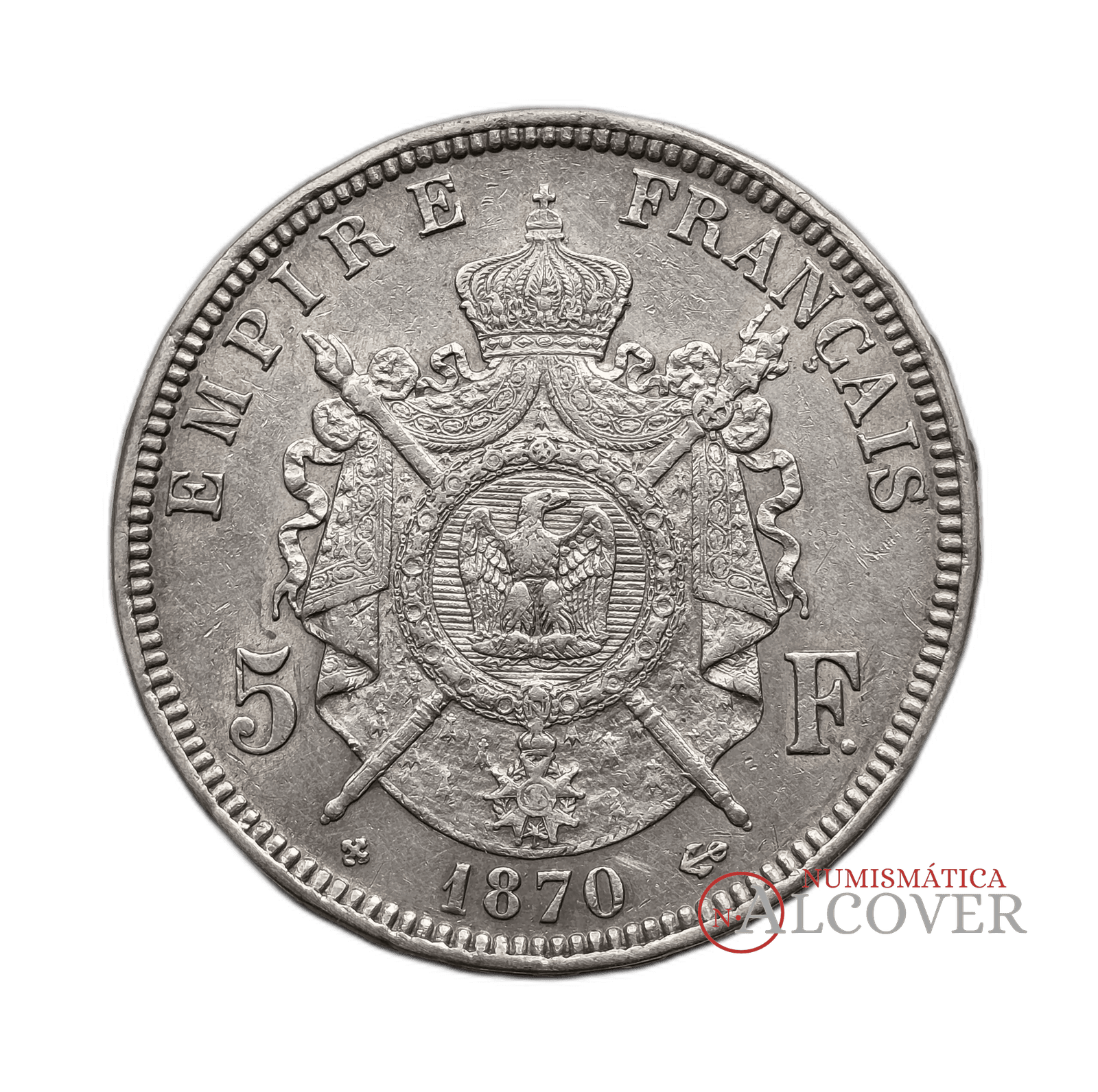 FRANCIA Napoleón III 5 Francos 1870 BB KM#799.2 - Imagen 2
