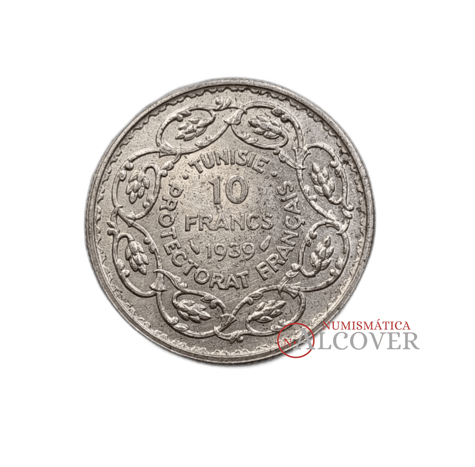 TÚNEZ 10 Francos 1939 (1358 H) Ahmad II plata KM#265 EBC - Imagen 2
