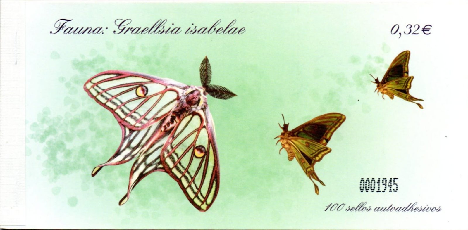 ESPAÑA Ed. 4464 ** Carnet completo Flora y fauna Mariposa isabelina 2009 de 100 sellos 0,32