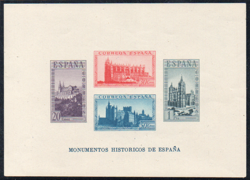 ESPAÑA Ed. 848 ** Catedrales 1938 Hoja bloque sin dentar nueva sin charnela