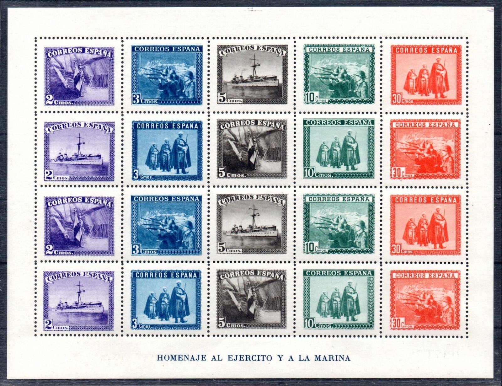 ESPAÑA Ed. 849 ** Homenaje al Ejército y la Marina 1938 Hoja bloque completa sin charnela