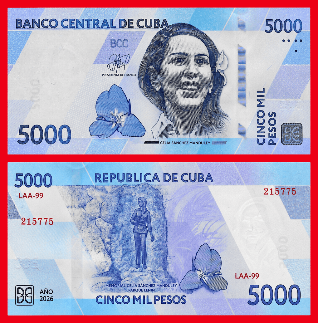 CUBA 5000 Pesos 2026 Celia Sánchez Manduley Pick nuevo SC