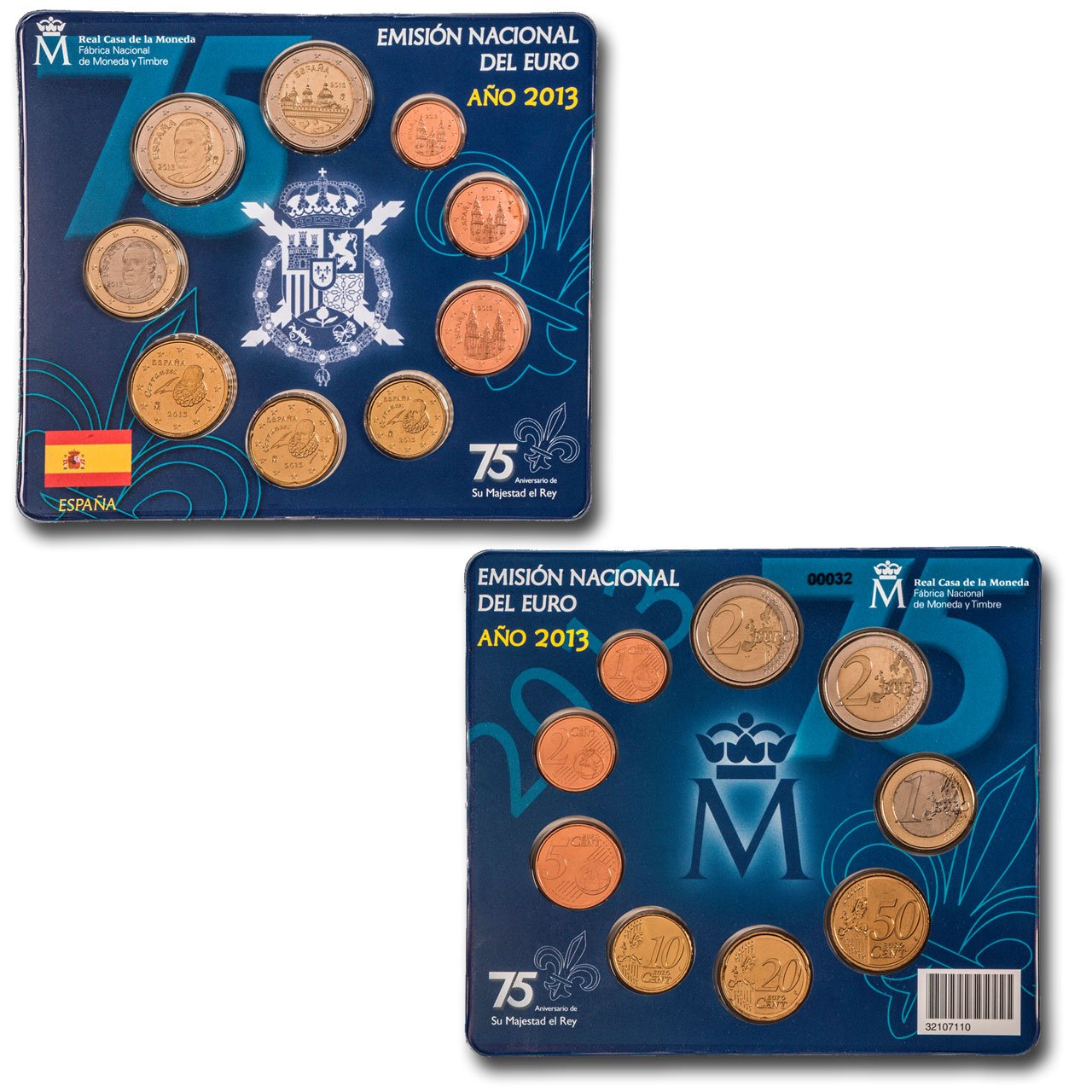 ESPAÑA Cartera Euroset 2013 75 Aniversario de S. M. el Rey + 2 Euros Conmemorativos El Escorial SC