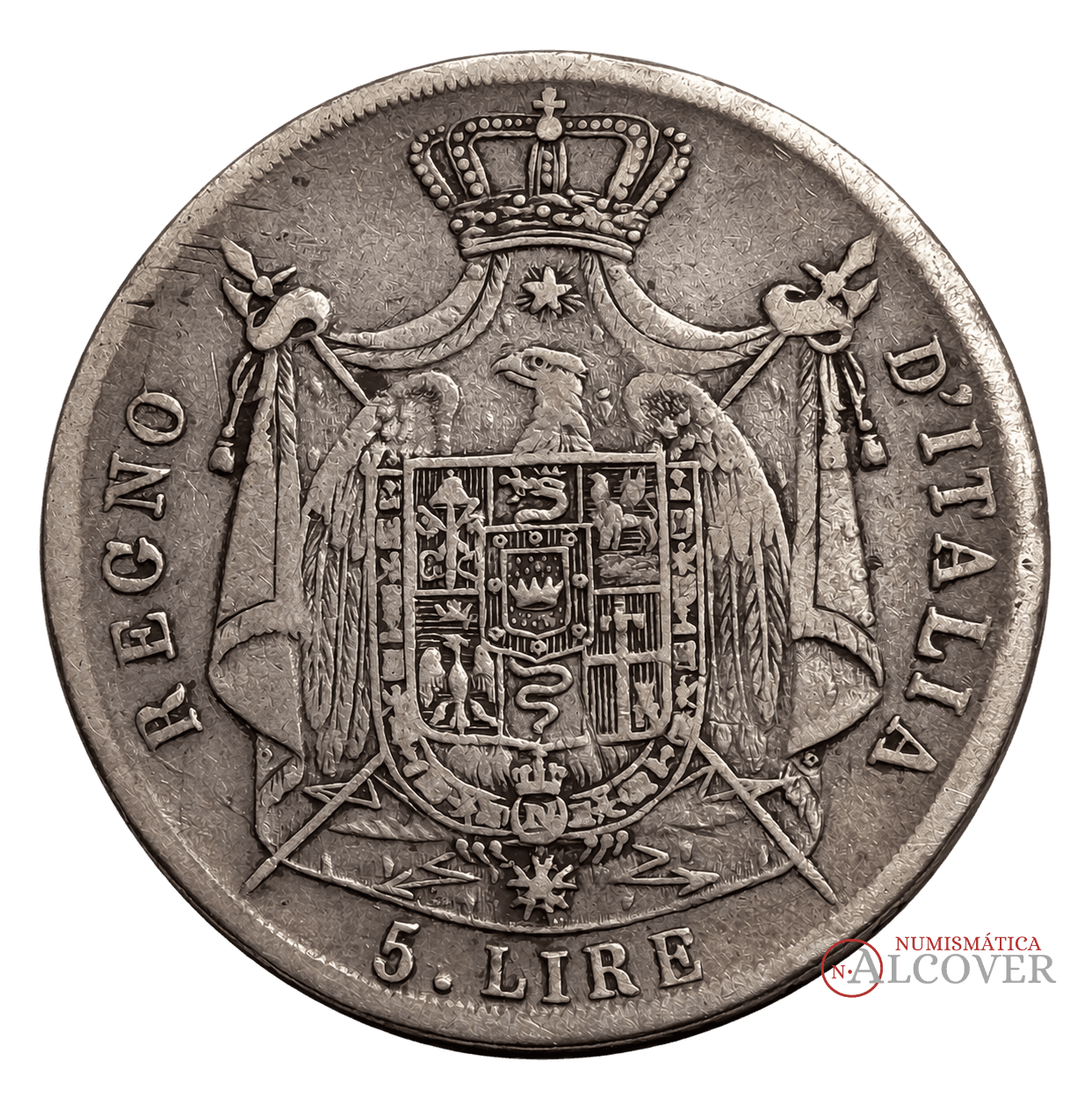 ITALIA 5 Liras 1811 M Napoleón I KM 10.7 BC+ - Imagen 2