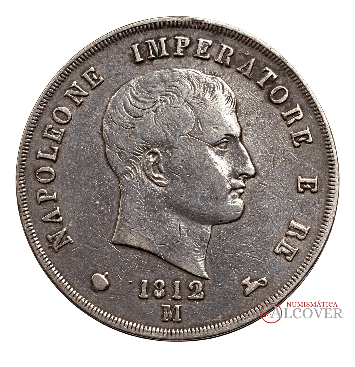 ITALIA Napoleon 5 Liras 1812 Milán plata MBC-
