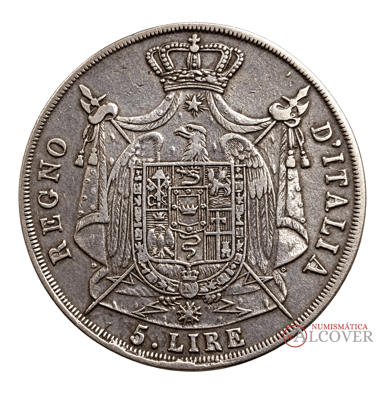ITALIA Napoleon 5 Liras 1812 Milán plata MBC- - Imagen 2