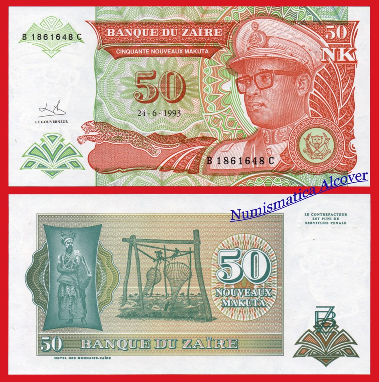 ZAIRE 50 Nuevos Makuta 1993 Pick 51a SC